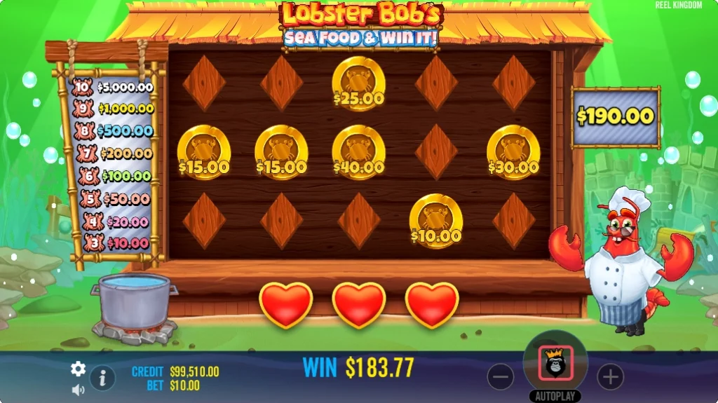 Lobster Bobs Meeresfrüchte und Win It Hold und Spinner Feature